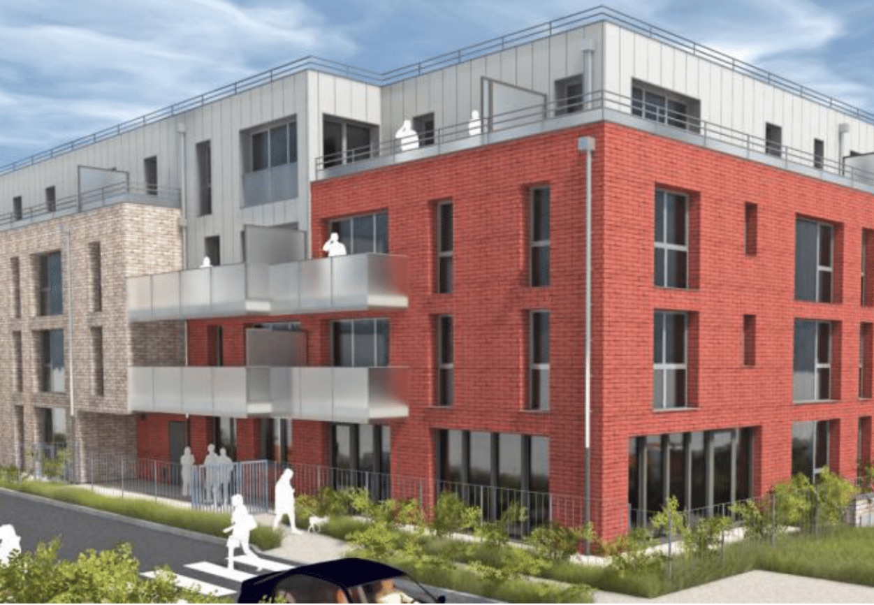 Résidence intergénérationnelle en brique rouge et zinc blanc avec balcons — A2DM